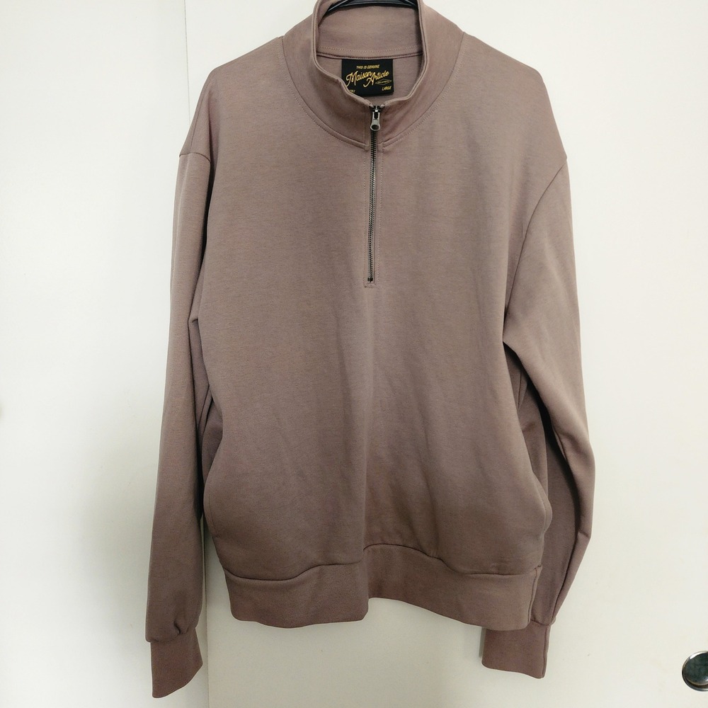 Maison Article Quarter Zip Sweatshirt Mens Large Mauve Taupe Excellent Particle